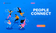People connect concept. Landing page design template, webpage, ui, mobile app. People chatting, texting, communicating online together metaphor. Vector flat illustration.