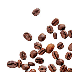 Poster - Black Coffee beans isolated on white background. Coffeee concept. Flat lay. Top view.