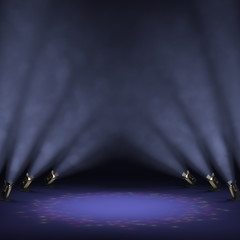 Wall Mural - theater stage with volume light and smoke. 3d illustration