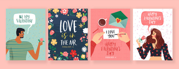 Wall Mural - Valentine's day love people greeting card set