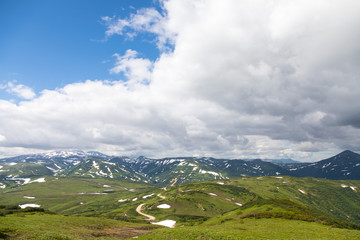 Vilyuchinsky Pass, Kamchatka Peninsula, Russia. It is located at an altitude of about 1000 meters above sea level overlooking the Vilyuchinsky volcano.