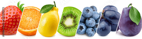 Fotografía Collage of fresh color fruits, healthy food concept