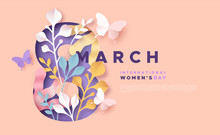 Women's Day 8 March Pink Papercut Spring Card