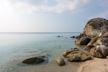 Beautiful scenery by the sea in Koviou beach, Sithonia, Chalkidiki, Greece