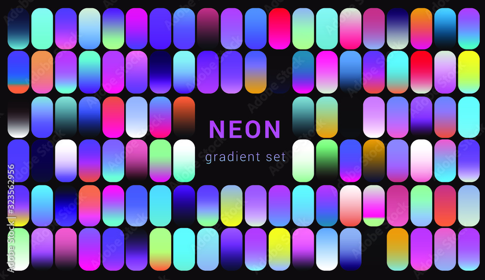 Set of duotone and holographic swatches for trendy coloring. Retrowave ...