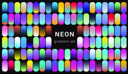 Fototapete - Set of duotone and holographic swatches for trendy coloring. Retrowave neon color palette.