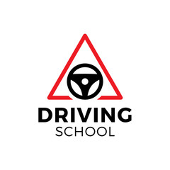 Wall Mural - Driving school vector logo. car wheel with road sign logo design. Training, vehicle, transport and transportation, vector design and illustration.