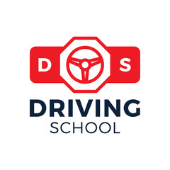 Driving school vector logo. car wheel and stop road sign logo design. Training, vehicle, transport and transportation, vector design and illustration.