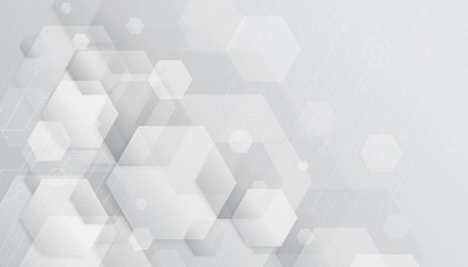 Poster - abstract geometric white and grey hexagonal design background.