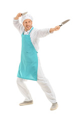 Sticker - Funny male chef knives on white background