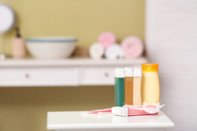 Liposoluble Wax Cartridges With Strips On Table In Bathroom