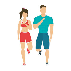 Sticker - young athletes couple characters healthy lifestyle