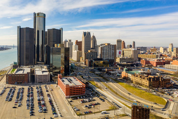 Fototapete - Downtown Detroit visible logos editorial aerial photo