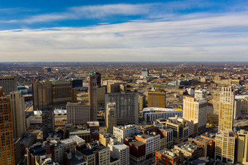 Fototapete - Drone photo Downtown Detroit MI USA