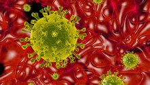 2019 NCov-Corona Virus Cell Outbreak And Coronaviruses Influenza Red Background Concept Dangerous Flu Shot Pandemic Medical Health Risk With Disease.3D Rendering Illustration 