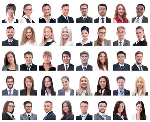 Wall Mural - collage of portraits of successful employees isolated on white