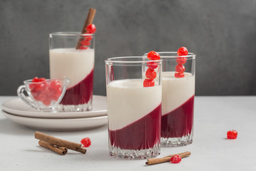 Sticker - Cherry Panna cotta dessert  with vanilla and cinnamon. Homemade.