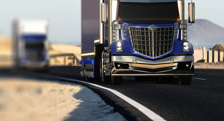 Wall Mural -  large American truck on a desert road