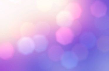 Wall Mural - Bokeh simple pattern on lilac pink blue gradient defocus illustration. Fairy tale abstract blur background. Bright lights colorful graphic. 