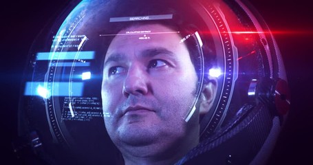 Wall Mural - portrait 4k shot of the young male astronaut in space helmet. he is exploring outer space in a space