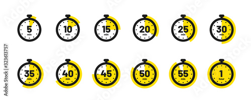 Fotomural Set of timer and stopwatch icons