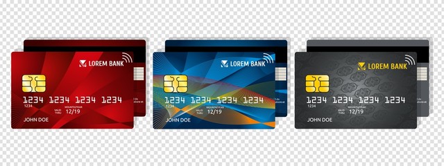 Credit debit card. Business or corporate design. Private e-money, security payment information. Realistic pay cards vector mockup. Illustration card debit for payment and buy, plastic credit
