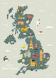 Vector map of Great Britain with famous symbols