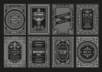 Wall Mural - vintage set retro cards. template greeting card wedding invitation. line calligraphic frames