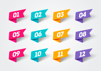 Poster - vector illustration set of modern flag style bullet points. retro color numbers 1 to 12.