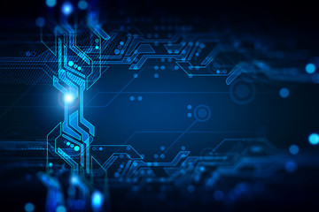 Hologram Illustration of circuit board. Electronic computer hardware technology. Concept of Information engineering component. 3d rendering