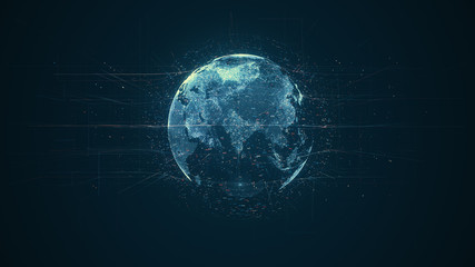 Wall Mural - Digital data globe - abstract illustration of a scientific technology data network surrounding planet earth conveying connectivity, complexity and data flood of modern digital age