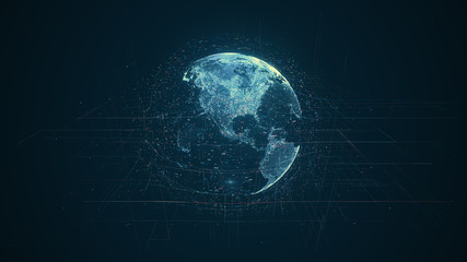 Leinwandbilder - Digital data globe - abstract illustration of a scientific technology data network surrounding planet earth conveying connectivity, complexity and data flood of modern digital age