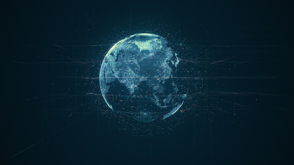 Leinwandbilder - Digital data globe - abstract illustration of a scientific technology data network surrounding planet earth conveying connectivity, complexity and data flood of modern digital age
