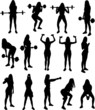 © sharplaninac - Silhouette set of gym fitness weight lifting exercises young attractive woman. Vector illustration.