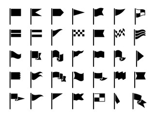 Poster - flag black symbols. start sport flags marking maps gps icons pennant collection vector set. flag whi