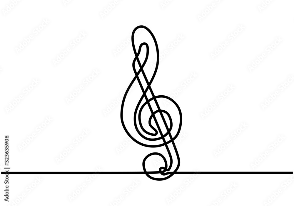Treble Note Drawing One line drawing of treble clef music note. Stock Vector | Adobe Stock