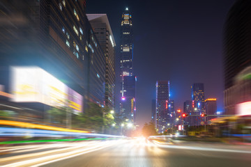 Poster - abstract image of blur motion of cars on the city road at night