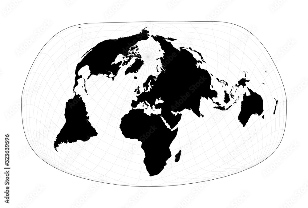 Vector world map. Jacques Bertin's 1953 projection. Plain world ...