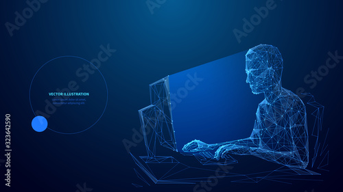 Fotografía Computer technology low poly wireframe banner vector template