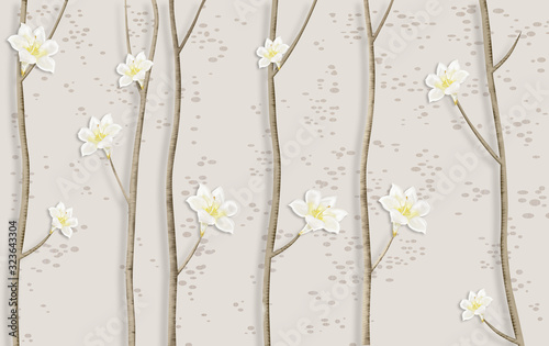 Dekoracja na wymiar  fototapeta-3d-tapety-drzewa-w-zimowym-sniegu-z-galeziami-i-kwiatami-mieszkanie-nowoczesne-proste-las