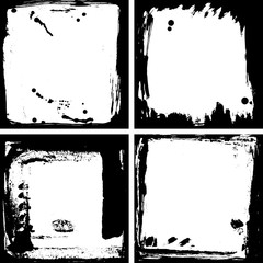 Abstract grunge frame collection set. Black and white Background drops, paint stains, ink template, copy space for your design, card banner template. Vector