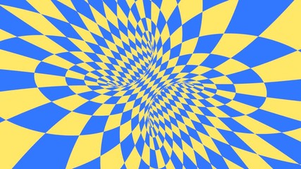 Wall Mural - Blue and yellow psychedelic optical illusion. Abstract hypnotic diamond animated background. Wallpaper with rhombus shapes