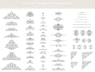 Canvas Print - Set of decorative elements. Dividers, borders, ornaments and separators. Vector pattern templates.