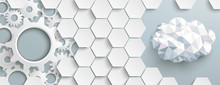 White Hexagon Structure Gears LowPoly Cloud Header
