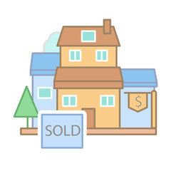 Poster - Sold houses dollar icon. Simple line, outline vector elements of color real estate market icons for ui and ux, website or mobile application