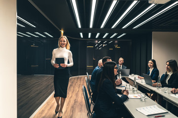 Wall Mural - The business woman speaks on the conference