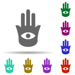 Poster - Hamsa in multi color style icon. Simple glyph, flat vector of world religiosity icons for ui and ux, website or mobile application