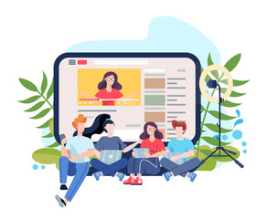 Poster - blogger concept illustration. share and watch content in the internet.