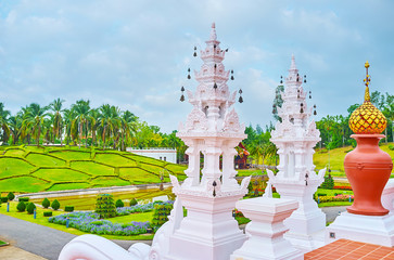 Sticker - Decorative mondops with bells, Rajapruek park, Chiang Mai, Thailand