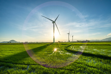 Wall Mural - landscape with turbine green energy electricity, windmill for electric power production, wind turbin